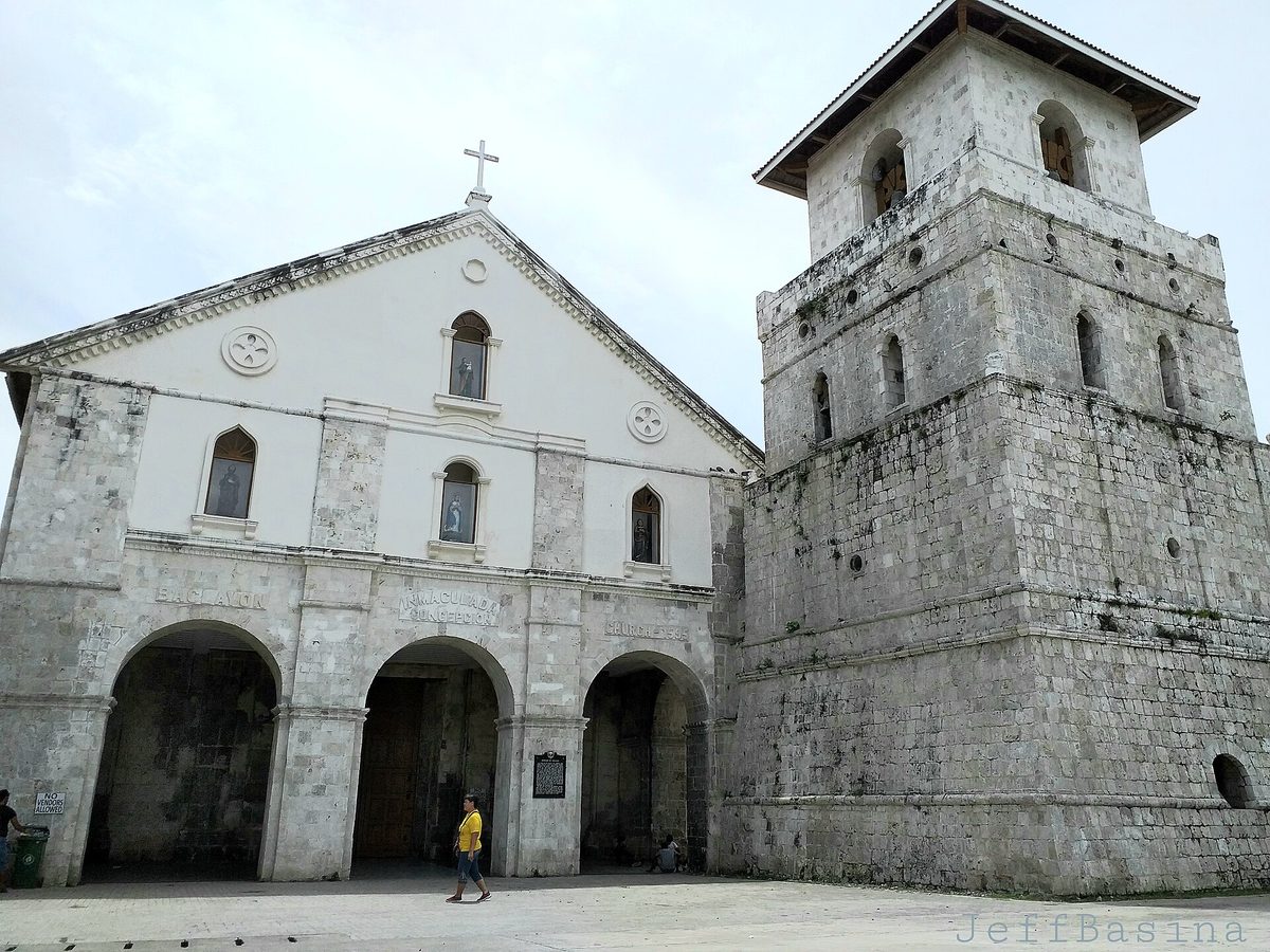 Restored coral-stone facade of Baclayon Church in Bohol