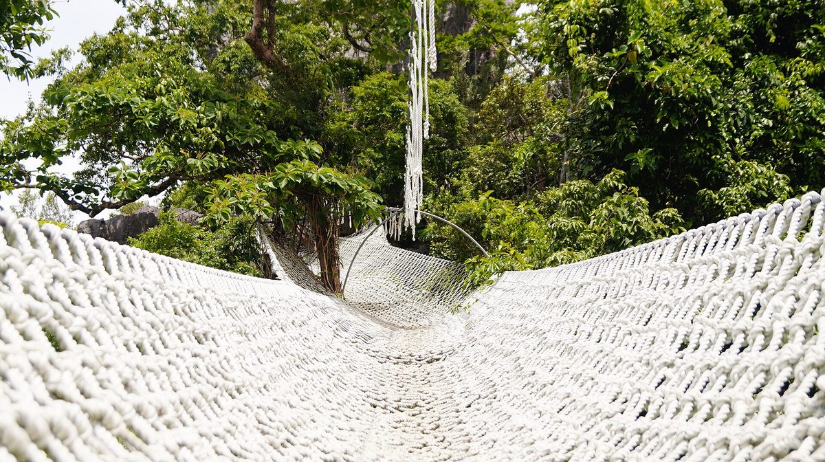 Rope walkway among limestone karst at Masungi Georeserve in Rizal, east of Manila