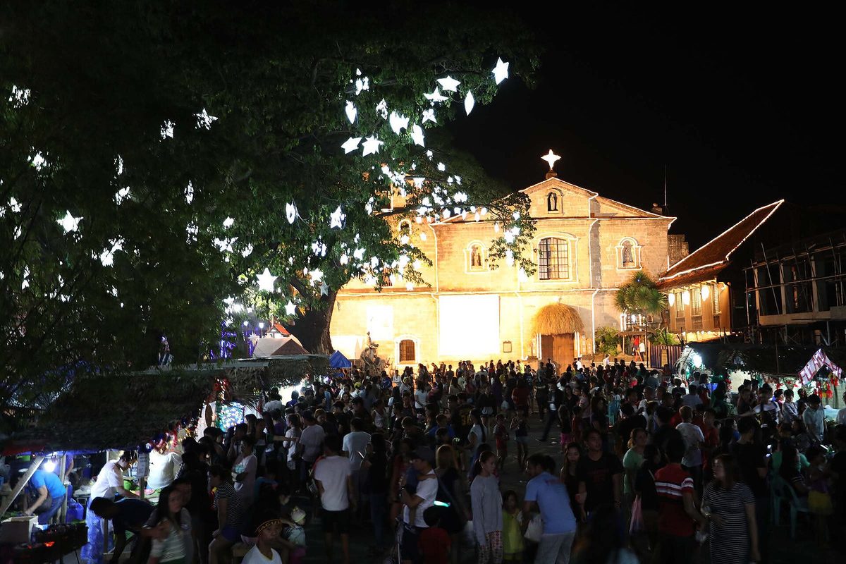 A Catholic church decorated for Simbang Gabi dawn Masses during the Philippine Christmas season