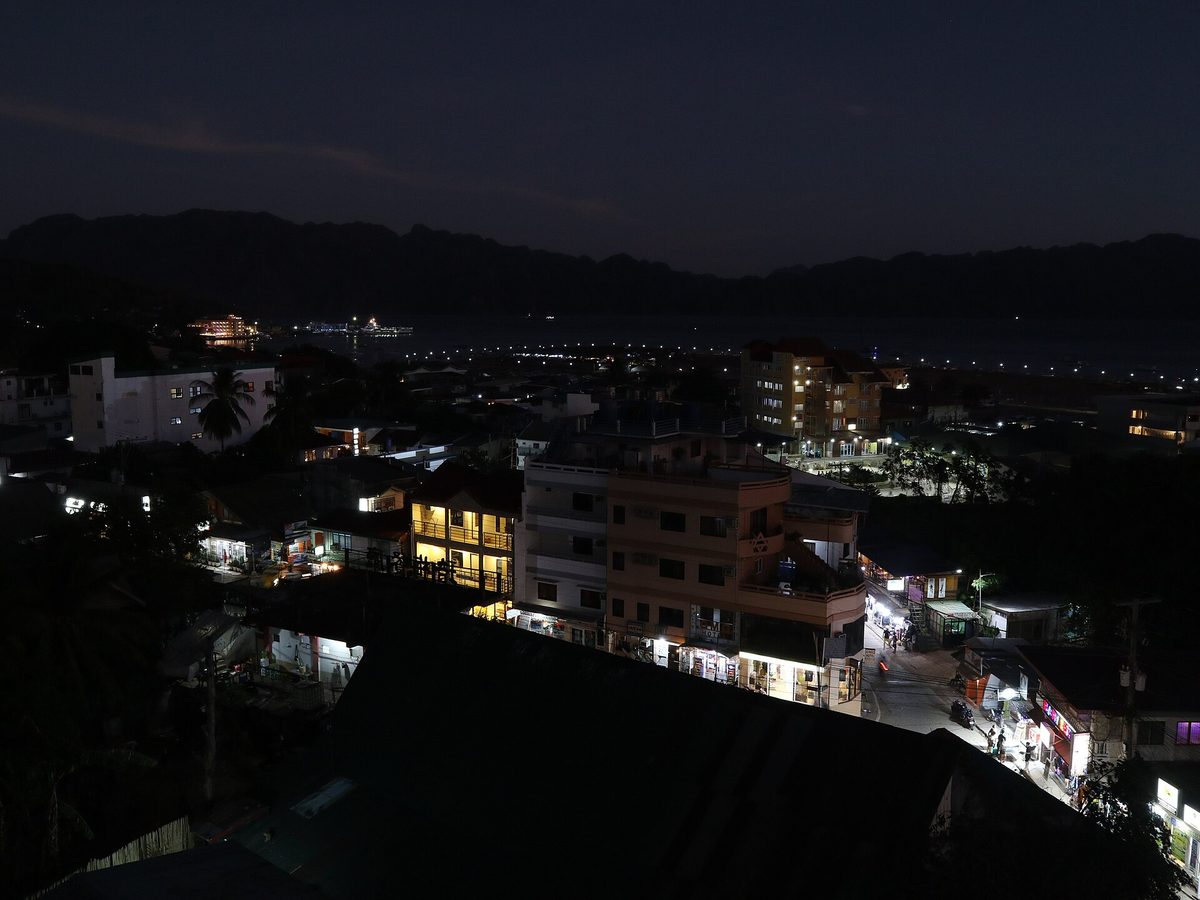 Evening view over Coron town and its harbour in northern Palawan, Philippines, the end point of the ferry route