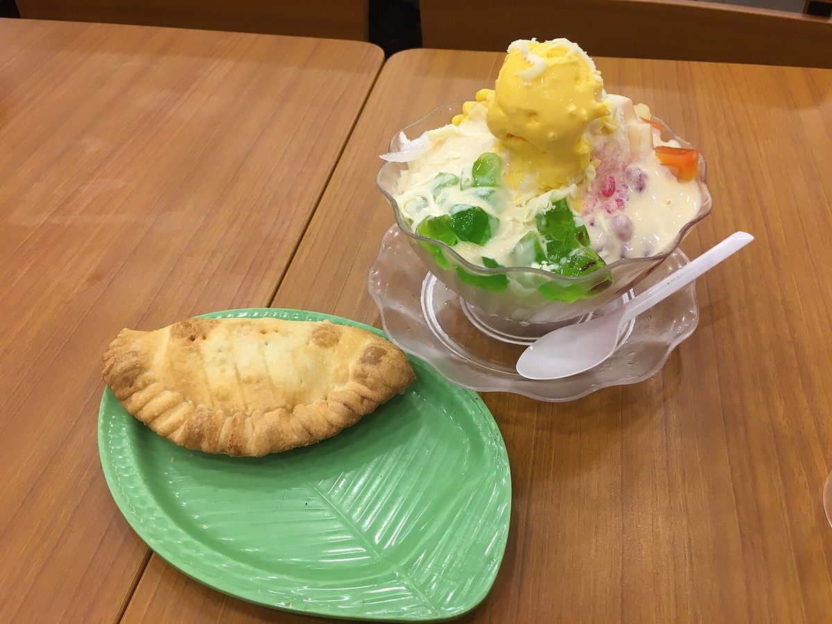 Halo-halo, the Filipino shaved-ice dessert with beans, ube, leche flan and evaporated milk