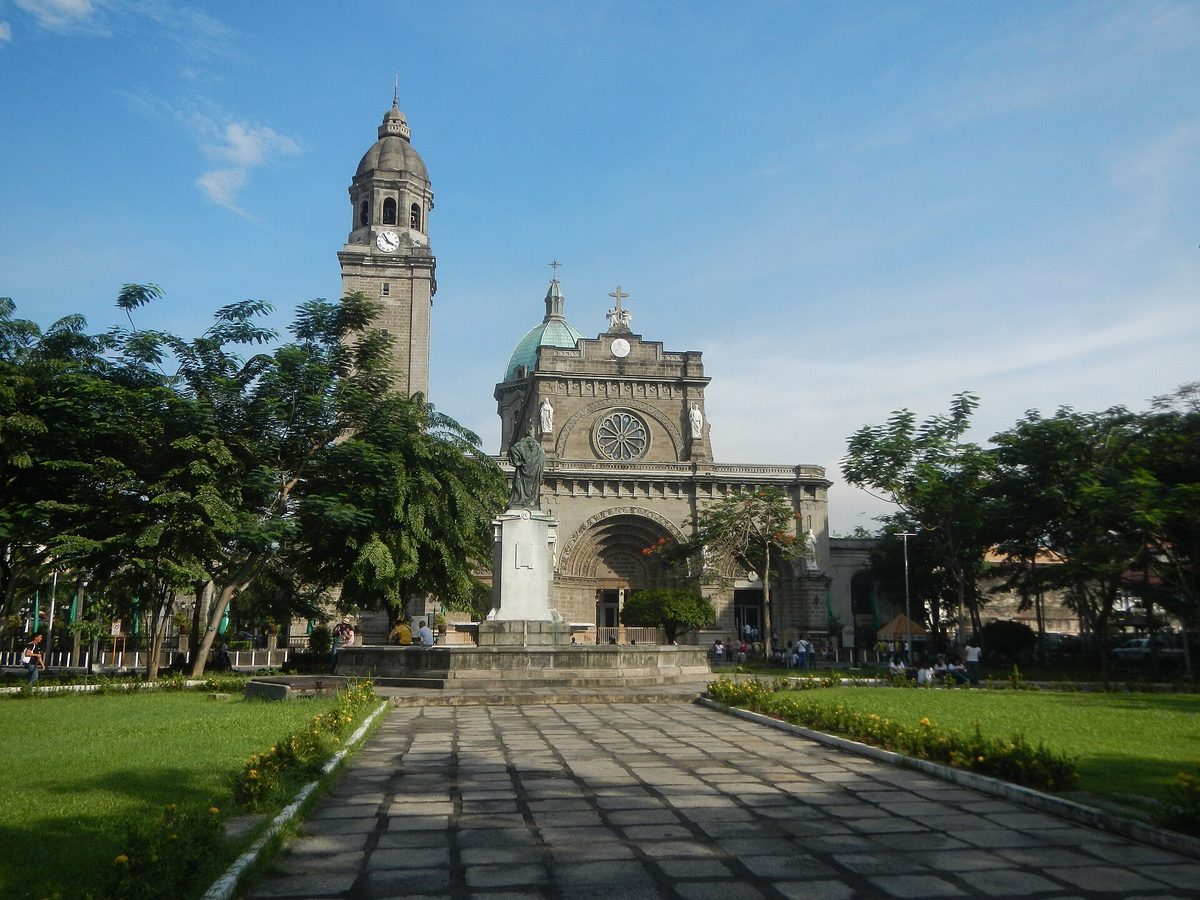 Romanesque facade and dome of Manila Cathedral in Intramuros