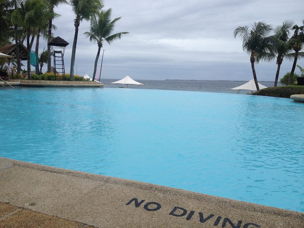 Beachfront resort on Mactan Island, Cebu, near the white-sand seawall