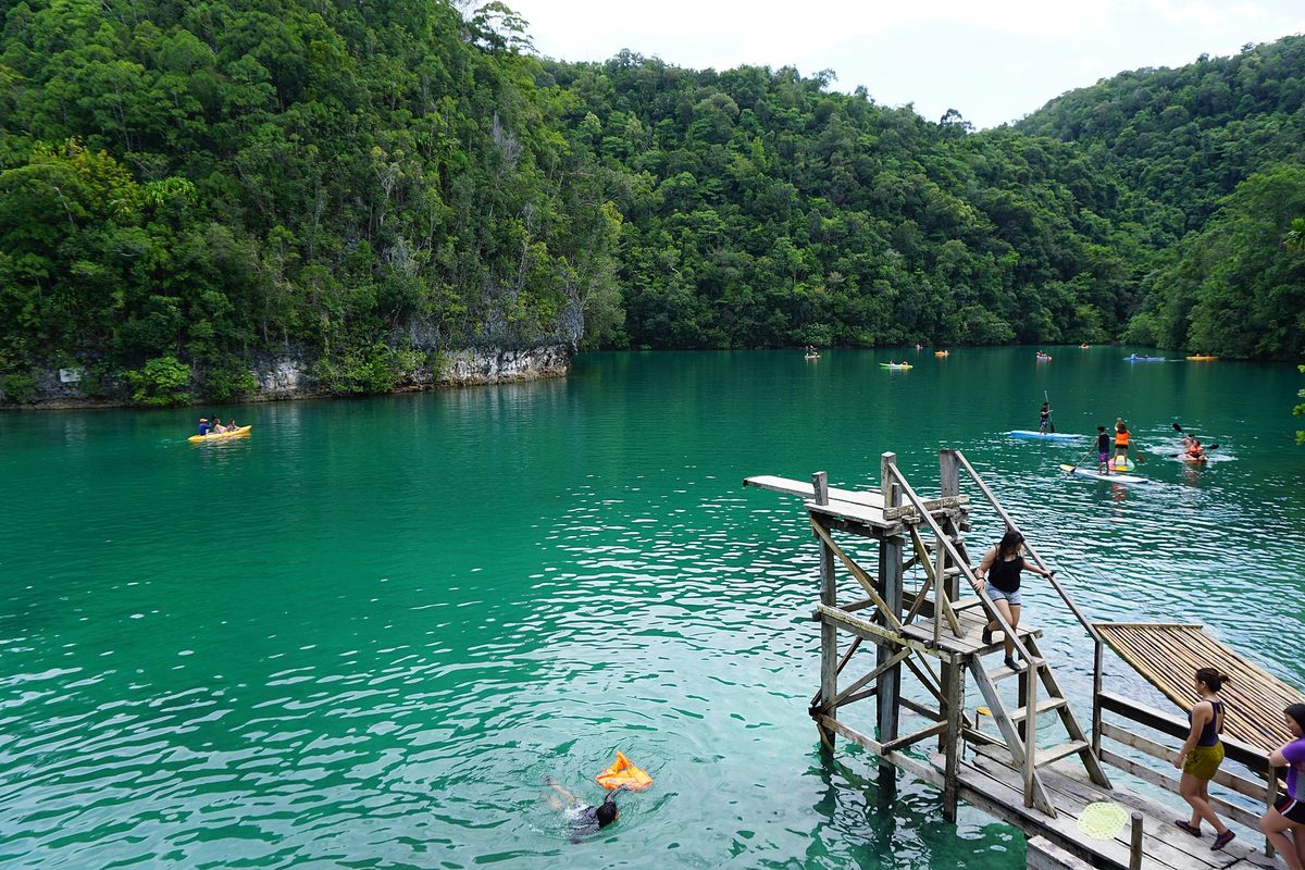 Turquoise water of Sugba Lagoon near Del Carmen on Siargao Island in the Philippines