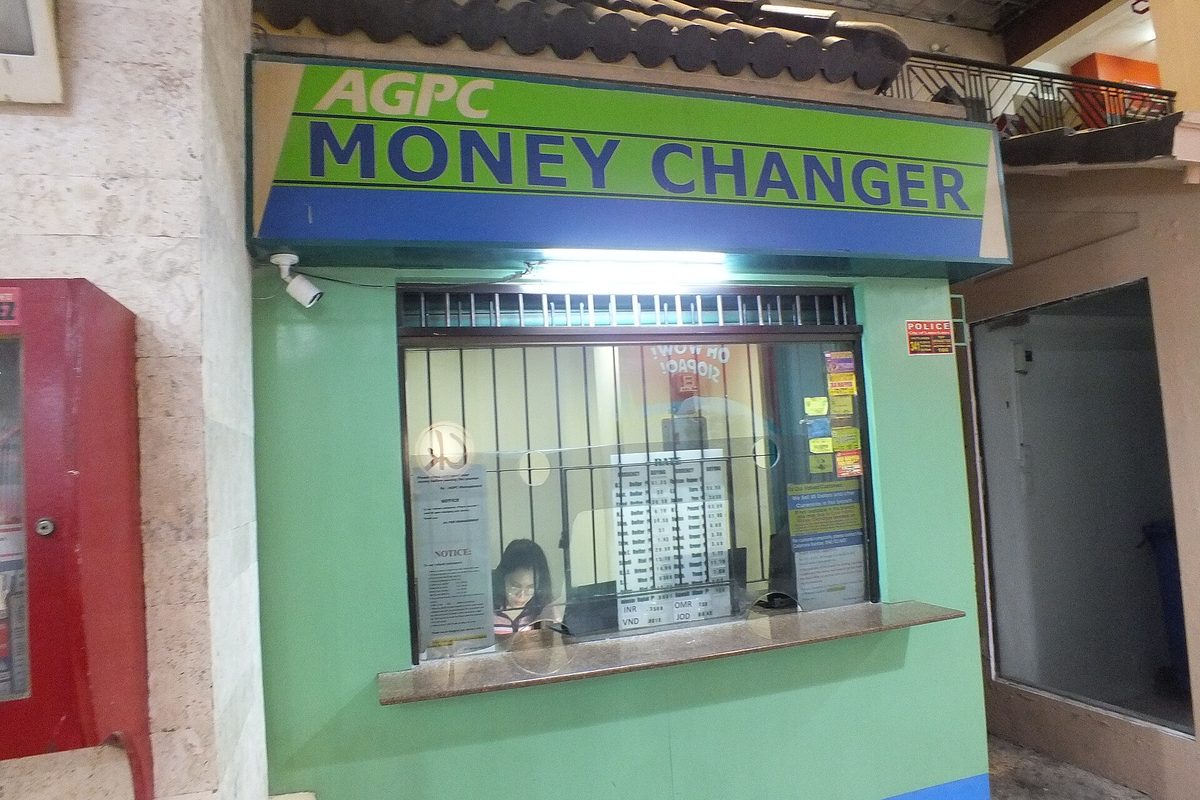 A money changer counter in the Philippines offering currency exchange