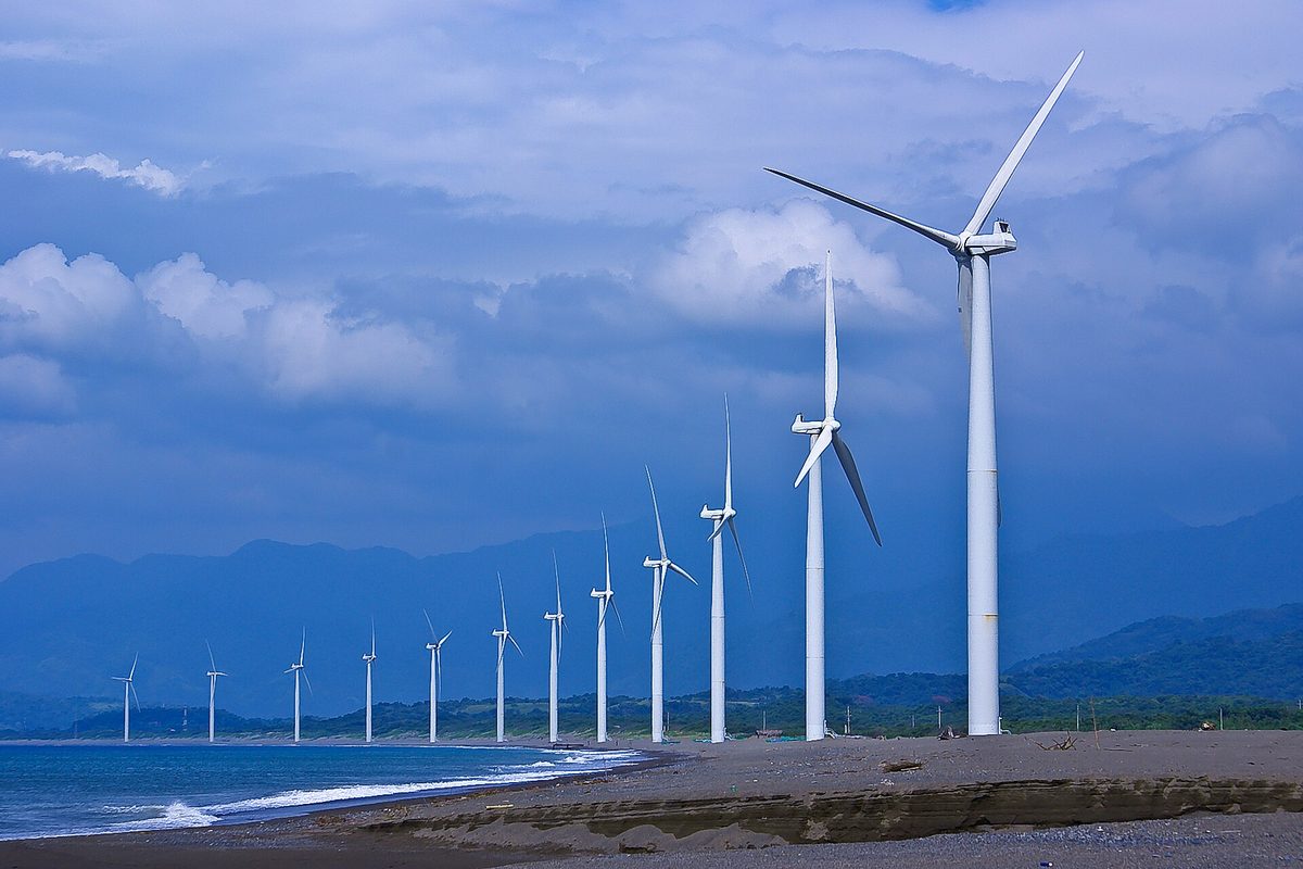 The Bangui windmills lined along the shore of Bangui Bay in Ilocos Norte