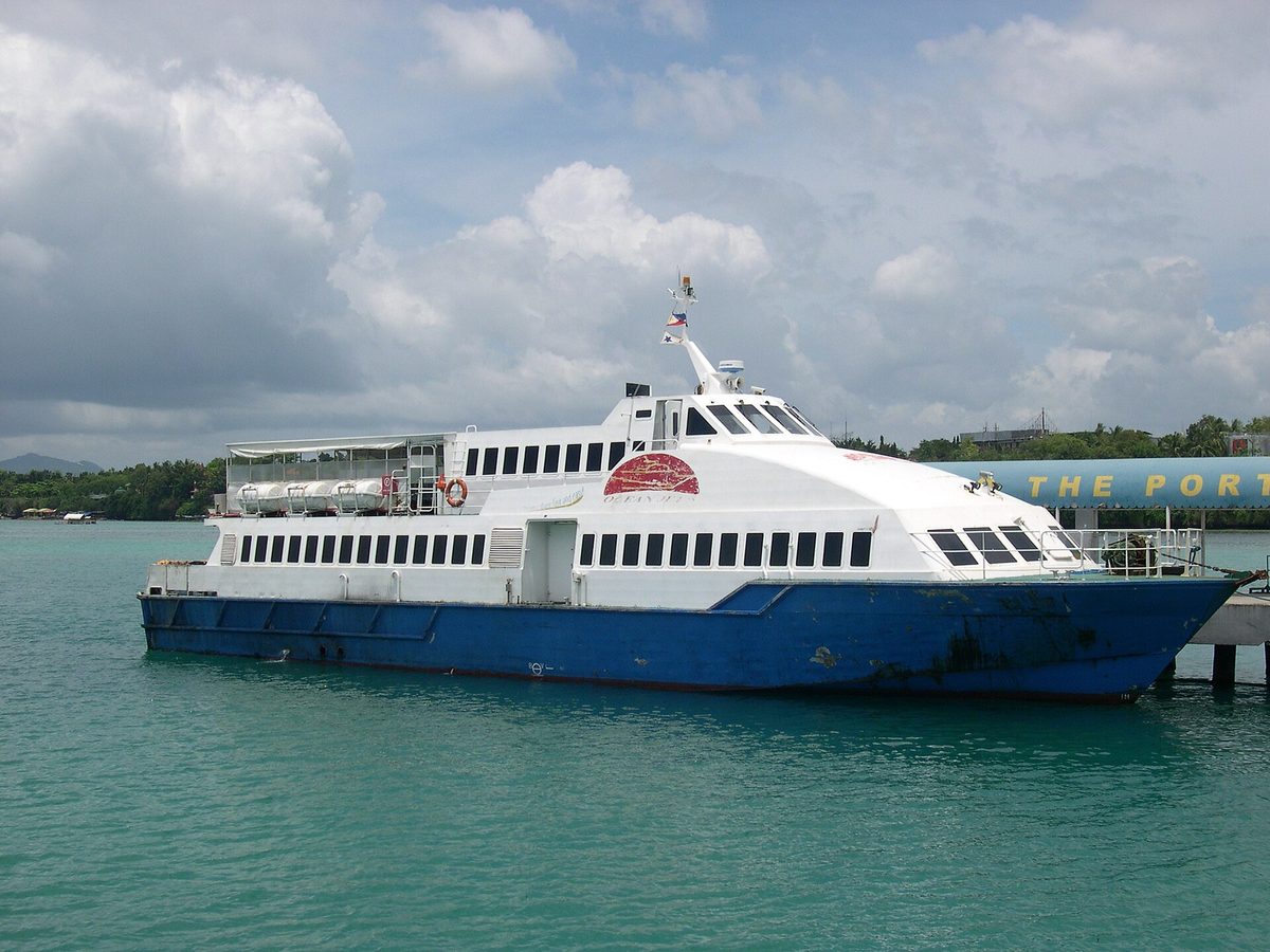 An OceanJet-style fast craft, the main Philippines ferry for Visayas island hopping