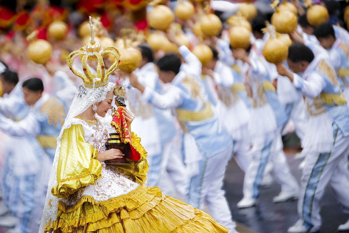Costumed dancers at the Sinulog Festival in Cebu City, one of the biggest philippines festivals