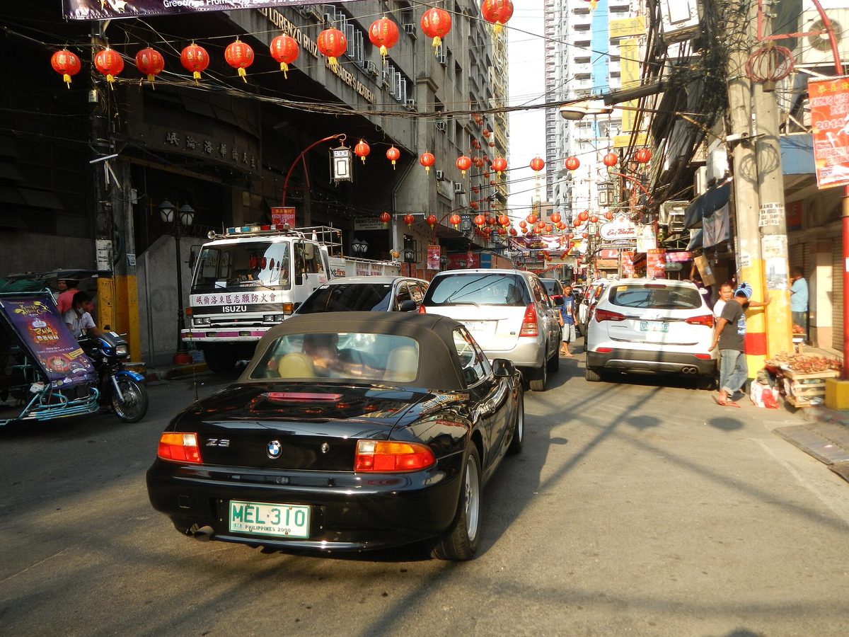 A street in Binondo, Manila Chinatown, strung with red lanterns, the oldest Chinatown in the world