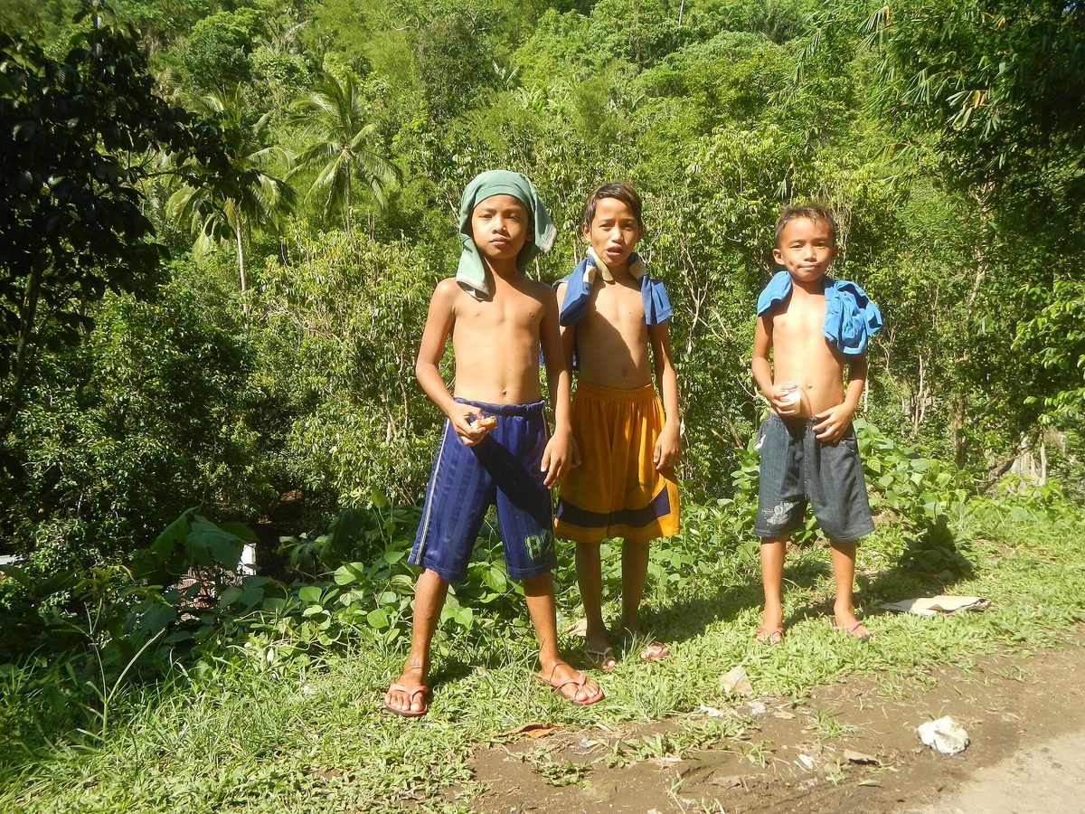 Bamboo rafts beneath Pagsanjan Falls in Laguna after the canoe shoot-the-rapids run